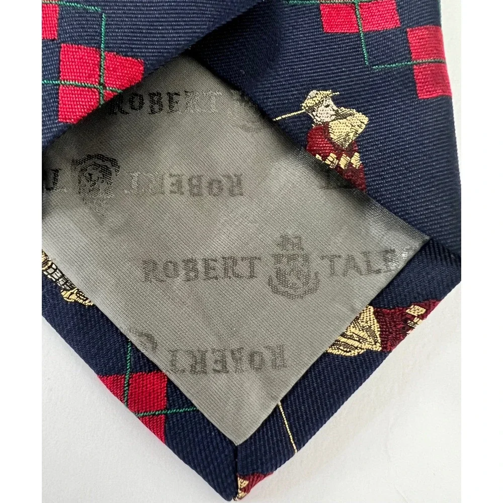 Robert Talbott Mens Silk Tie Navy Blue Red Argyle Vintage Golfers Sporty Preppy
